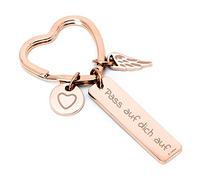 Glitzkind Portachiavi a forma di cuore con incisione "Pass auf dich auf!" | Auto portafortuna angelo custode, regalo per la festa della mamma, compleanno, Natale, donna, fidanzata, rosé, Taglia unica