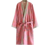 Glixoft Accappatoio in Cotone Stile Giapponese Primavera Autunno Accappatoio Kimono Casual Pigiama Yukata Abito Mezza Manica Camicia Notte con Cintura per