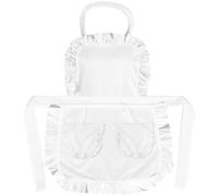 Glixoft Grembiule Cucina con Volant con Tasche Grembiule Stile Giapponese Grembiule Tinta Unita Costume Cameriera Accessorio per Cucinare