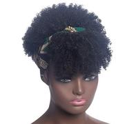 Glixoft Parrucche Corte Afro Crespi con Frangia Parrucche Avvolgenti con Fascia 2 in 1 Parrucca Turbante Sintetica Parrucca Sciarpa Afro Parrucca Cosplay Riccia Naturale 4 Pollici