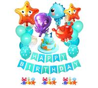 Glizer - Set di 34 stelle marine, motivo: cavalluccio marino, tema marino, Happy Birthday, ghirlanda oceano, palloncini per il compleanno dei bambini, decorazione per torte