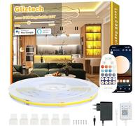 Gliztech 10M Striscia LED COB Bianca Compatibile con Alexa, da 3000k a 6500k Striscia Led 24V Dimmerabile, Illuminazione Sottopensile con Telecomando e App Strip Led per Cucina e Camera da Letto