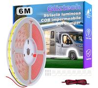 Gliztech 12V COB Luce per Tendalino camper, luce Esterna per Tendalino Camper, kit Luci a LED IP67 Impermeabile, Adatta per Camper, Roulotte, Rimorchi e Camion per Catering. (Bianco, 6m)