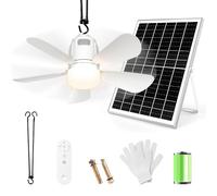 Gliztech Lampadario Ventilatore Solare, Lampadario con Ventilatore da soffitto con luce da 20000 mAh con Illuminazione, Pannello Solare e Telecomando, Patio, Ombrellone, Gazebo, Tettoia, Campeggio
