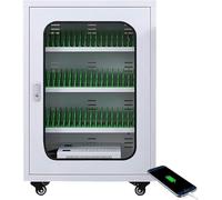 GLJTUO Armadietto di Ricarica per Smartphone con 60 Scomparti, Caricatore Multiporta E 4 Ruote Universali, Ricarica Efficiente A 5 V 2 A, Interruttore One-Touch, Adatto A Scuole,White