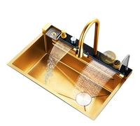 GLJTUO Doppio lavello da Cucina in Acciaio Inox con Rubinetto Integrato e Display LED della Temperatura, Ideale per la ristrutturazione di Una casa Moderna.,B-80 * 46CM