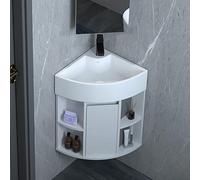 GLJTUO Mobiletto angolare sospeso per Bagno, Piccolo, con lavabo in Ceramica, Rubinetto e vano Contenitore, mobiletto Stretto a Parete per Il Bagno di casa,One Color-38cm/15in