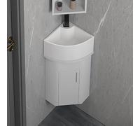 GLJTUO Mobiletto angolare sospeso per Bagno, Piccolo, con lavabo in Ceramica, Rubinetto e vano Contenitore, mobiletto Stretto a Parete per Il Bagno di casa,One Color-34cm/13.4in