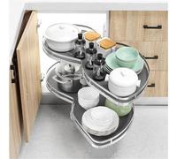 GLJTUO Mobiletto Da Cucina, Ripiani Angolari Estensibili, Ripiano Girevole, 2 Livelli, Vassoio Girevole, Organizer Estensibile, Altezza Regolabile, Ripiano Angolare Girevole,Right Open
