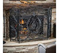 GLJTUO Protector De Pantalla para Chimenea, Malla De Seguridad De 3 Paneles con Diseño Decorativo De Volutas, Color Negro, Gran Protección Contra Chispas para Chimeneas Abiertas, De,