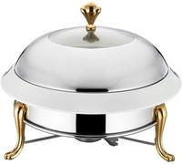 GLJTUO Scaldavivande Rotondo di Dimensioni Standard, Set di Piatti in Acciaio Inox per Buffet, Catering, Set di Scaldavivande con Teglia per Alimenti E Porta-Combustibile, Argen,