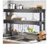 GLJTUO Scolapiatti A 3 Livelli sopra Il Lavello, Spaziatura Regolabile 4 Cm, Scolapiatti in Acciaio al Carbonio, Organizer per La Conservazione dei Piatti da Cucina, Salvaspazio-76cm/29.9in