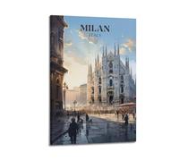 GLJXFP Poster vintage da parete su tela, motivo: Milano, Italia, decorazione moderna su tela, poster decorativo per camera da letto, per camera da letto, 40 x 60 cm