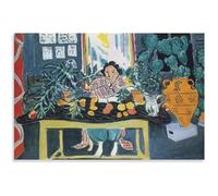 GLKFWVX Poster di Matisse Ragazza Giovane con Anemoni su Sfondo Viola Illustrazione Murale Pittura su Tela di Matisse Stampe retrò per l'arredamento Foto 90x60cm Senza Cornice