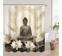 GLKSDLPO Grand rideau de douche Bouddha Méditation avec fleur de lotus et motif bouddhiste zen - Décoration de salle de bain spirituelle beige/marron/blanc (167 x 169 cm / 66 x 67 po (L x H))