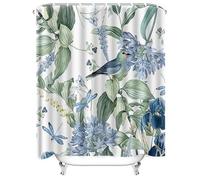 GLKSDLPO Rideau de douche élégant à motif d'oiseaux bleus et de fleurs, inspiré par la nature, avec des feuilles colorées pour baignoire et cabine de douche (105 x 160 cm / 41 x 63 po (L x H)).