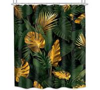 GLKSDLPO Tenda da doccia tropicale con foglie di palma astratte, tende da doccia con foglie tropicali nere e dorate, verde smeraldo, nero e dorato per bagno turco (200x200 cm/79x79 pollici (LxA)