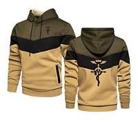 GLLUSA Felpa con Cappuccio da Uomo Pullover Maglione per Fullmetal Alchemist Stampa Felpe con Cappuccio Casual Maglioni di Giunzione Felpa con Cappuccio A Maniche Lunghe Felpa-Khaki||M