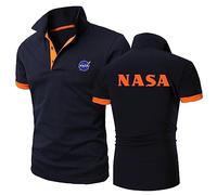 GLLUSA Polo da Uomo Traspirante Manica Corta per La Stampa della NASA T-Shirt da Golf A Mezza Manica con Colletto Tinta Unita T-Shirt Ad Asciugatura Rapida-Navy Blue+Orange||XXL