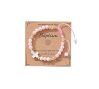 GLMOCM Braccialetto con croce di perle, per prima comunione, cresima, battesimo, regali pasquali, fede, cristiani, religiosi, per figlioccio, adjustable, Acrilico, Nessuna pietra preziosa