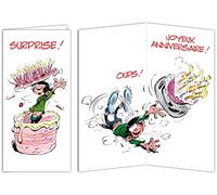 GLMX-2039 Gaston Lagaffe MAXI Grande Buon Compleanno 1 Anno di Più Umortico Torta Candele per Ragazza Donna - Formato chiuso 31,5 x 15 cm con Busta illustrata - Made in Francia, Bianco