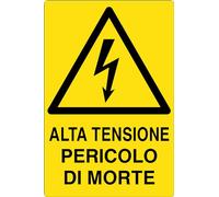 GLOBAL CARTELLO SEGNALETICO - ALTA TENSIONE PERICOLO DI MORTE - Adesivo Extra Resistente, Pannello in Forex, Pannello In Alluminio (20x31 cm, Adesivo)