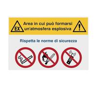 GLOBAL CARTELLO SEGNALETICO - Area in cui può formarsi un'atmosfera esplosiva - Adesivo Extra Resistente, Pannello in Forex, Pannello In Alluminio (Alluminio, 30x42 cm)