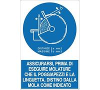 GLOBAL CARTELLO SEGNALETICO - ASSICURARSI PRIMA DI ESEGUIRE MOLATURE CHE IL… - Adesivo Extra Resistente, Pannello in Forex, Pannello In Alluminio (20x31 cm, Alluminio)