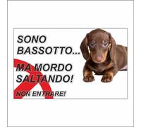 GLOBAL CARTELLO SEGNALETICO - ATTENTI AL CANE BASSOTTO, MORDO SALTANDO - Adesivo Extra Resistente, Pannello in Forex, Pannello In Alluminio (10x15 CM, Plastica)