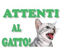 GLOBAL CARTELLO SEGNALETICO - attenti al gatto, GATTO ARRABBIATO - Adesivo Extra Resistente, Pannello in Forex, Pannello In Alluminio (10X15 CM, Adesivo)