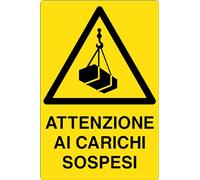 GLOBAL CARTELLO SEGNALETICO - ATTENZIONE AI CARICHI SOSPESI - Adesivo Extra Resistente, Pannello in Forex, Pannello In Alluminio (30x42 cm, Plastica)