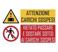 GLOBAL CARTELLO SEGNALETICO - ATTENZIONE CARICHI SOSPESI modello 2 - Adesivo Extra Resistente, Pannello in Forex, Pannello In Alluminio (30X42 CM, Alluminio)