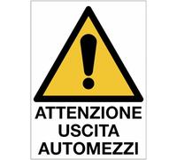 GLOBAL CARTELLO SEGNALETICO - Attenzione uscita automezzi - Adesivo Extra Resistente, Pannello in Forex, Pannello In Alluminio (Alluminio, 20x31 cm)