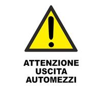 GLOBAL CARTELLO SEGNALETICO - ATTENZIONE USCITA AUTOMEZZI - Adesivo Extra Resistente, Pannello in Forex, Pannello In Alluminio (30X42 CM, Alluminio)