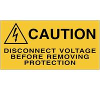 GLOBAL CARTELLO SEGNALETICO - Caution - Disconnect voltage before removing protection - Adesivo Extra Resistente, Pannello in Forex, Pannello In Alluminio (Adesivo, 15x10 cm)