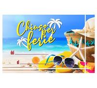 GLOBAL CARTELLO SEGNALETICO - chiuso per ferie, negozio vacanze MODELLO 2- Adesivo Extra Resistente, Pannello in Forex, Pannello In Alluminio (30X42 CM, Adesivo)