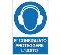 GLOBAL CARTELLO SEGNALETICO - E' CONSIGLIATO PROTEGGERE L'UDITO - Adesivo Extra Resistente, Pannello in Forex, Pannello In Alluminio (20x31 cm, Alluminio)