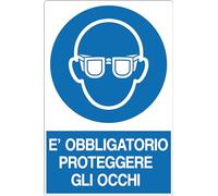 GLOBAL CARTELLO SEGNALETICO - E' OBBLIGATORIO PROTEGGERE GLI OCCHI - Adesivo Extra Resistente, Pannello in Forex, Pannello In Alluminio (10x15 cm, Adesivo)