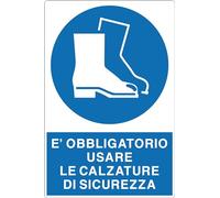 GLOBAL CARTELLO SEGNALETICO - E' OBBLIGATORIO USARE LE CALZATURE DI SICUREZZA - Adesivo Extra Resistente, Pannello in Forex, Pannello In Alluminio (20x31 cm, Alluminio)