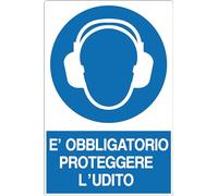 GLOBAL CARTELLO SEGNALETICO - E'OBBLIGATORIO PROTEGGERE L'UDITO - Adesivo Extra Resistente, Pannello in Forex, Pannello In Alluminio (10x15 cm, Adesivo)