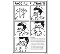 GLOBAL CARTELLO SEGNALETICO - FACCIALI FILTRANTI ISTRUZIONI PER L'UTILIZZO - Adesivo Extra Resistente, Pannello in Forex, Pannello In Alluminio (20x31 cm, Alluminio)