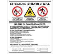 GLOBAL CARTELLO SEGNALETICO - IMPIANTO GPL - NORME DI COMPORTAMENTO - Adesivo Extra Resistente, Pannello in Forex, Pannello In Alluminio (20x31 cm, Alluminio)