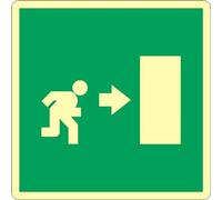 GLOBAL CARTELLO SEGNALETICO LUMINESCENTE QUADRATO - SIMBOLO USCITA DI EMERGENZA A DESTRA - Adesivo Luminescente O Pannello Rigido Luminescente (Pannello Rigido, 25x25 cm)