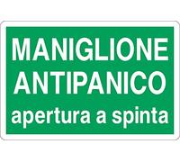 GLOBAL CARTELLO SEGNALETICO - MANIGLIONE ANTIPANICO APERTURA A SPINTA - Adesivo Extra Resistente, Pannello in Forex, Pannello In Alluminio (20x31 cm, Adesivo)