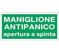 GLOBAL CARTELLO SEGNALETICO - MANIGLIONE ANTIPANICO APERTURA A SPINTA - Adesivo Resistente, Pannello in Forex, Pannello In Alluminio (20x31 cm, Adesivo)