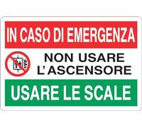 GLOBAL CARTELLO SEGNALETICO MULTI - IN CASO DI EMERGENZA NON USARE L'ASCENSORE - Adesivo Resistente, Pannello in Forex, Pannello In Alluminio (Pannello In Alluminio, 20x31 cm)