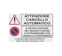 GLOBAL CARTELLO SEGNALETICO - multisimbolo attenzione cancello automatico - Adesivo Extra Resistente, Pannello in Forex, Pannello In Alluminio (30X42, Adesivo)