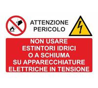 GLOBAL CARTELLO SEGNALETICO - Non usare estintori idrici o a schiuma su apparecchiature elettriche - Adesivo Extra Resistente, Pannello in Forex, Pannello In Alluminio (Plastica, 10x15 cm)