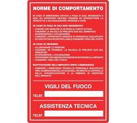 GLOBAL CARTELLO SEGNALETICO - NORME DI COMPORTAMENTO IN CASO DI INCENDIO - Adesivo Extra Resistente, Pannello in Forex, Pannello In Alluminio (20x31 cm, Adesivo)