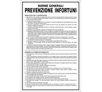 GLOBAL CARTELLO SEGNALETICO - NORME GENERALI PREVENZIONE INFORTUNI - Adesivo Extra Resistente, Pannello in Forex, Pannello In Alluminio (20x31 cm, Alluminio)